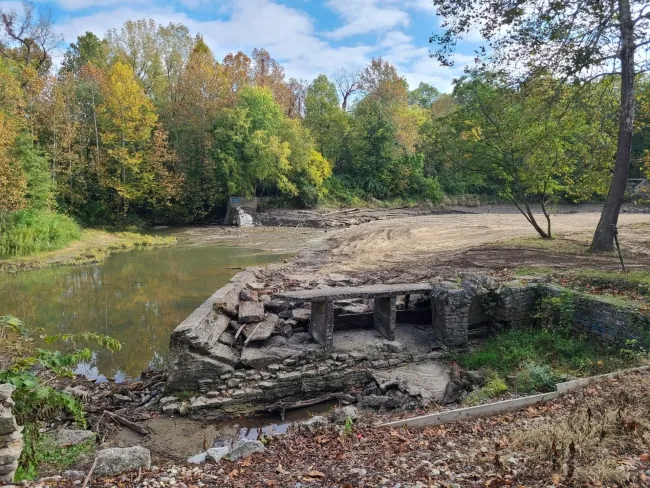 Otter Creek beside stone mill remains after the Markle Mill dam removal